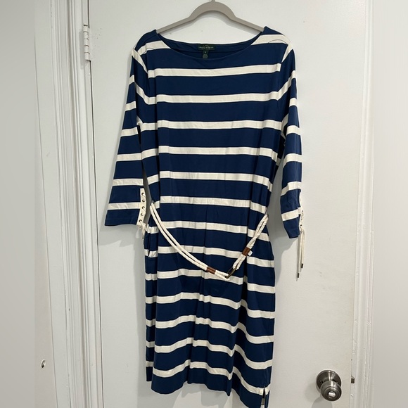Lauren Ralph Lauren Blue/White Striped Dress Size XL NWT - Picture 2 of 10